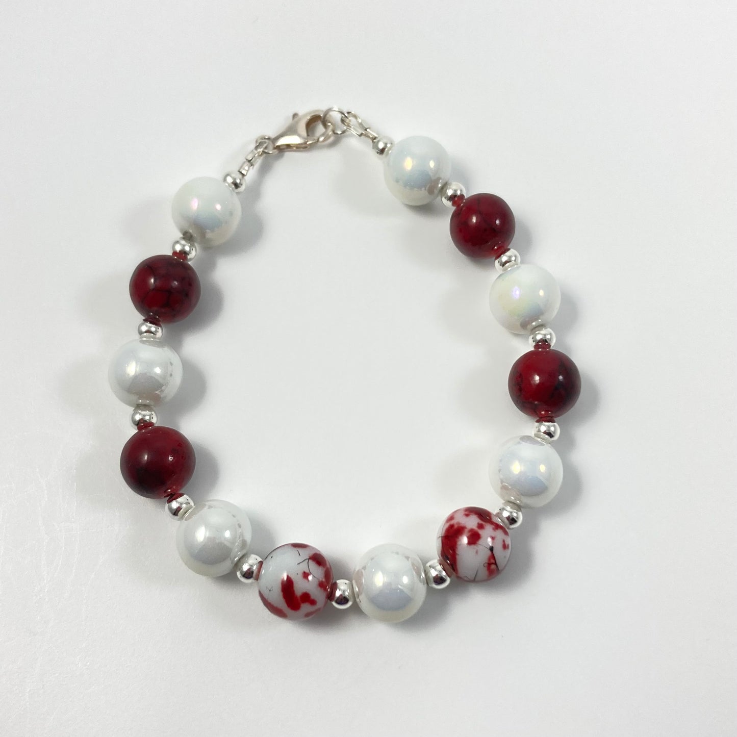 B24-11 Red & White Quartz & Glass Bracelet