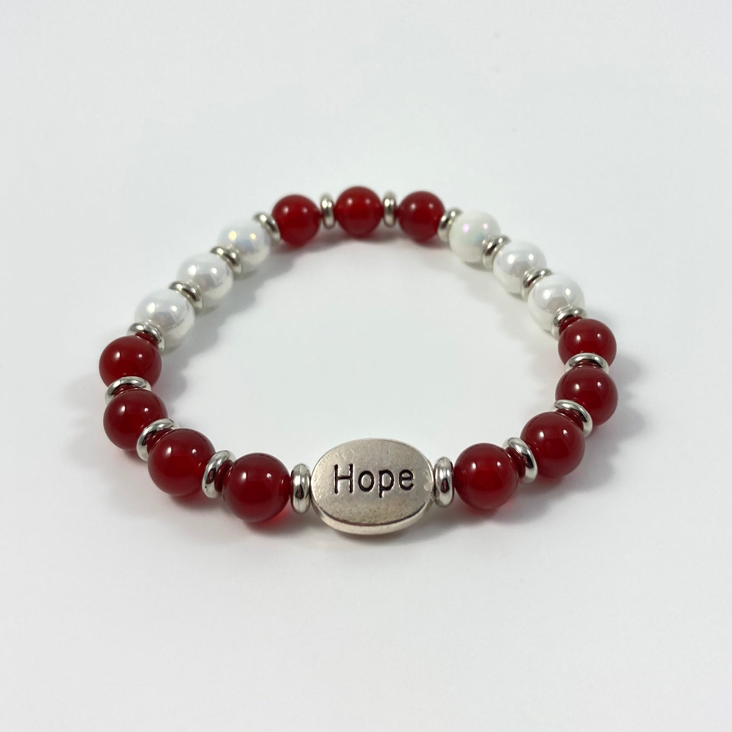 B24-13 Stretch Red & White Bracelet w/ HOPE Focal