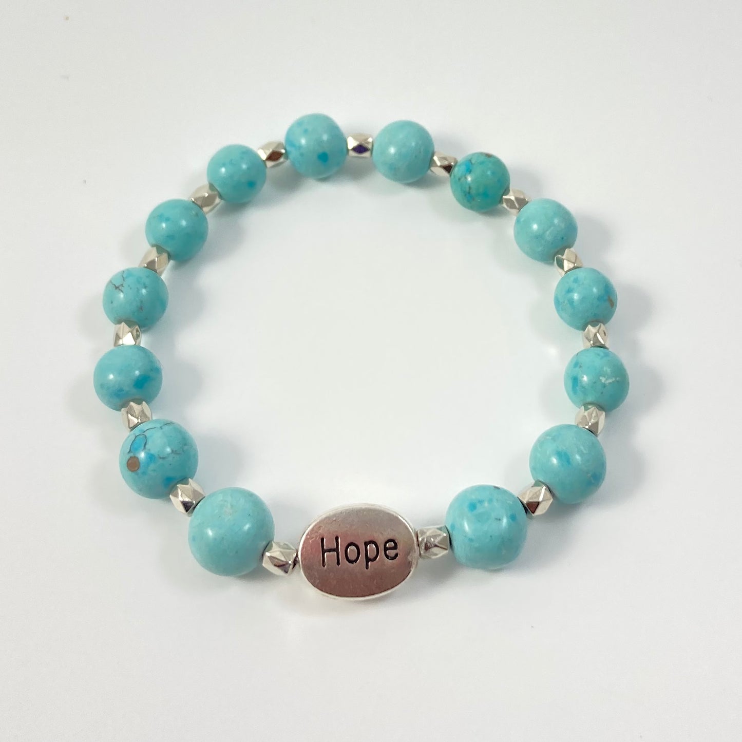 B24-16 Stretch Blue & Silver Bracelet w/ HOPE Focal