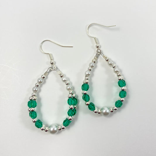 VE24-19 Teardrop Silver & Sea Green Dangle Earrings