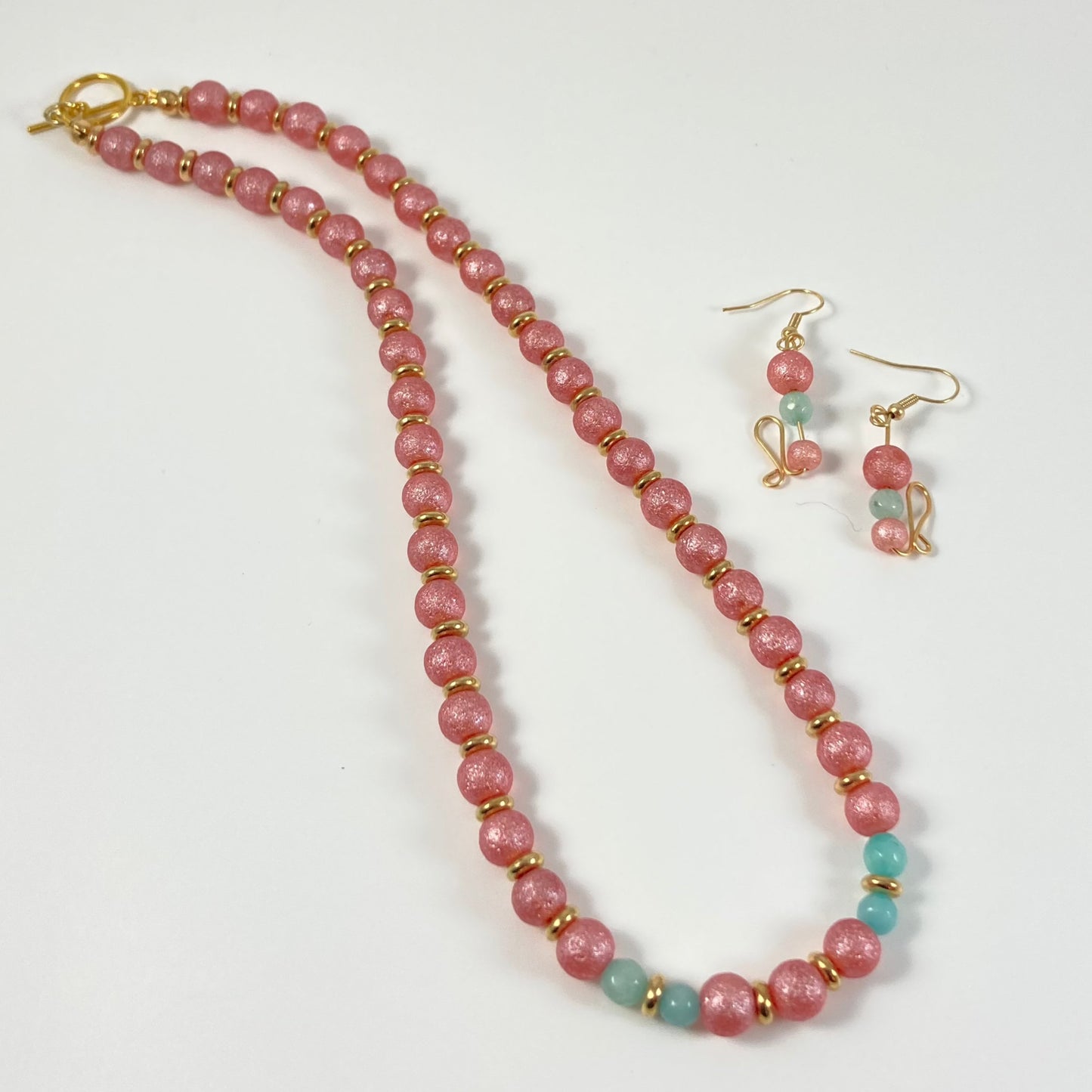 22S - Pink & Blue Frosted Necklace and Earring Set