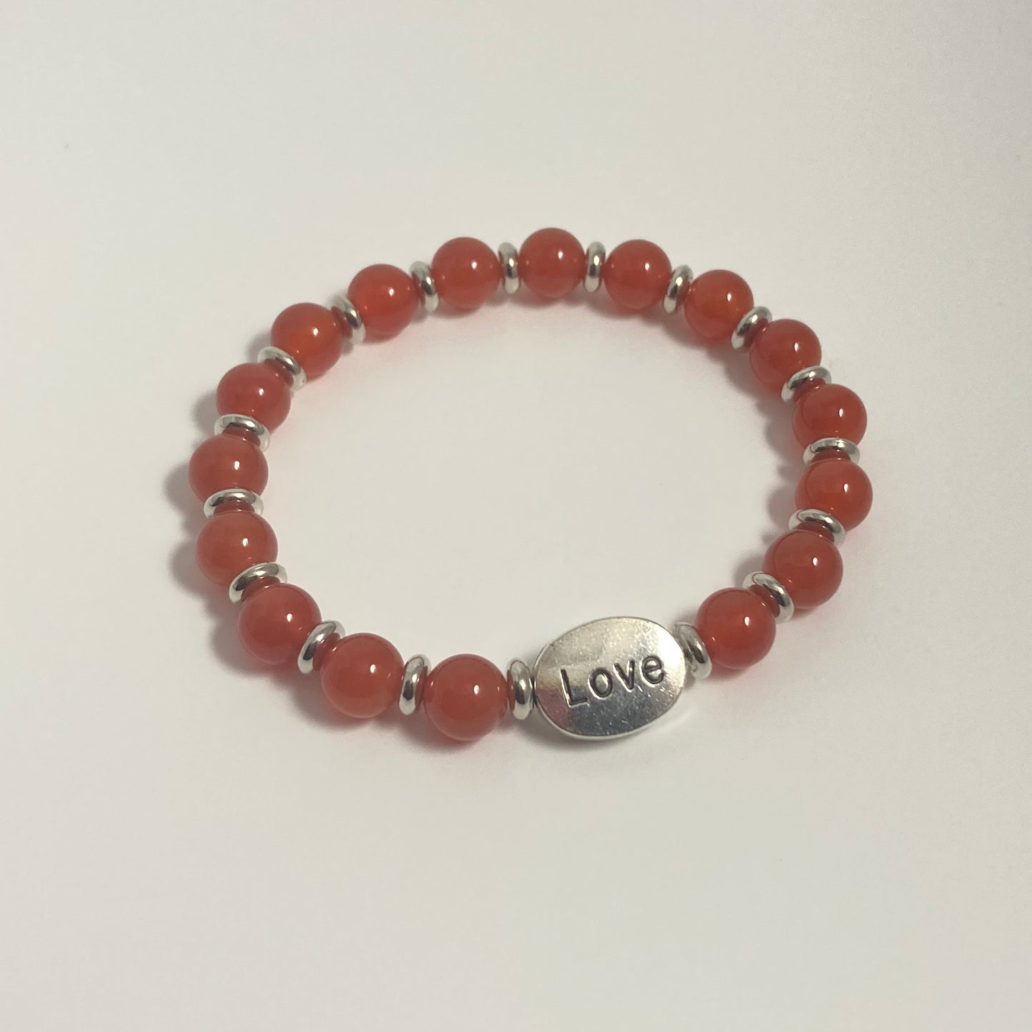 B24-23 Red & Silver Stretch Bracelet w/ LOVE Focal