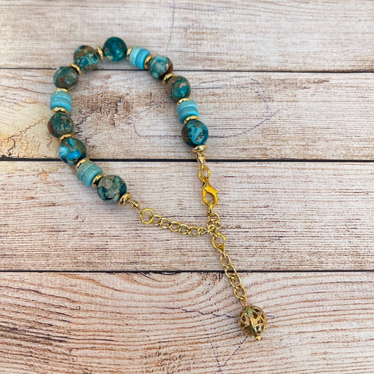 25B-15 - Turquoise and Gold Bracelet with Dangle