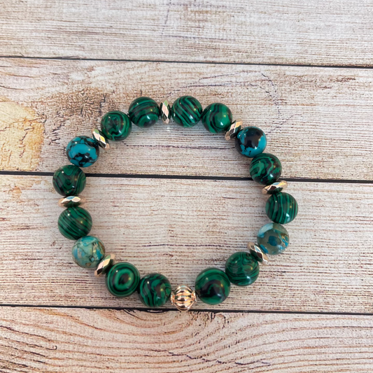 25B-16 - Green and Blue with Black Stretch Bracelet