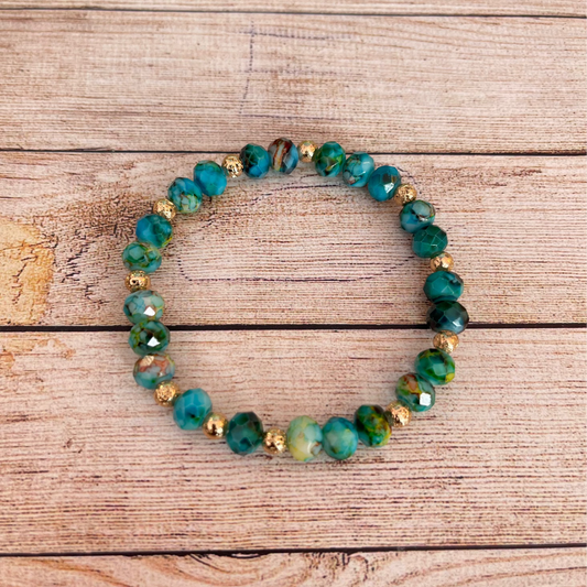 25B-18 - Multi-Painted Beads and Gold Stretch Bracelet