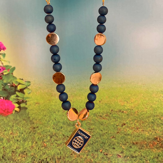 25N-13 - Blue and Gold Necklace with Passport Charm