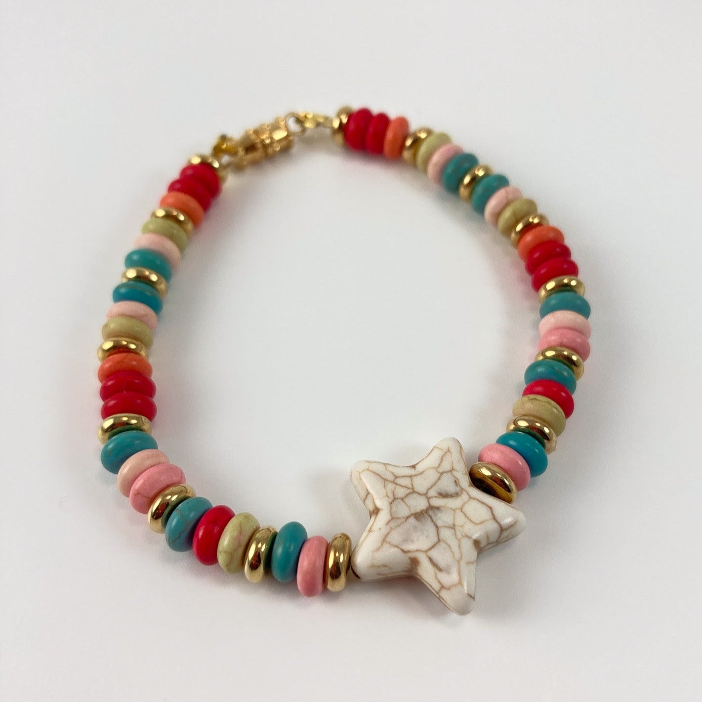 33B - Multi-Colored Tan Star Focal Bracelet