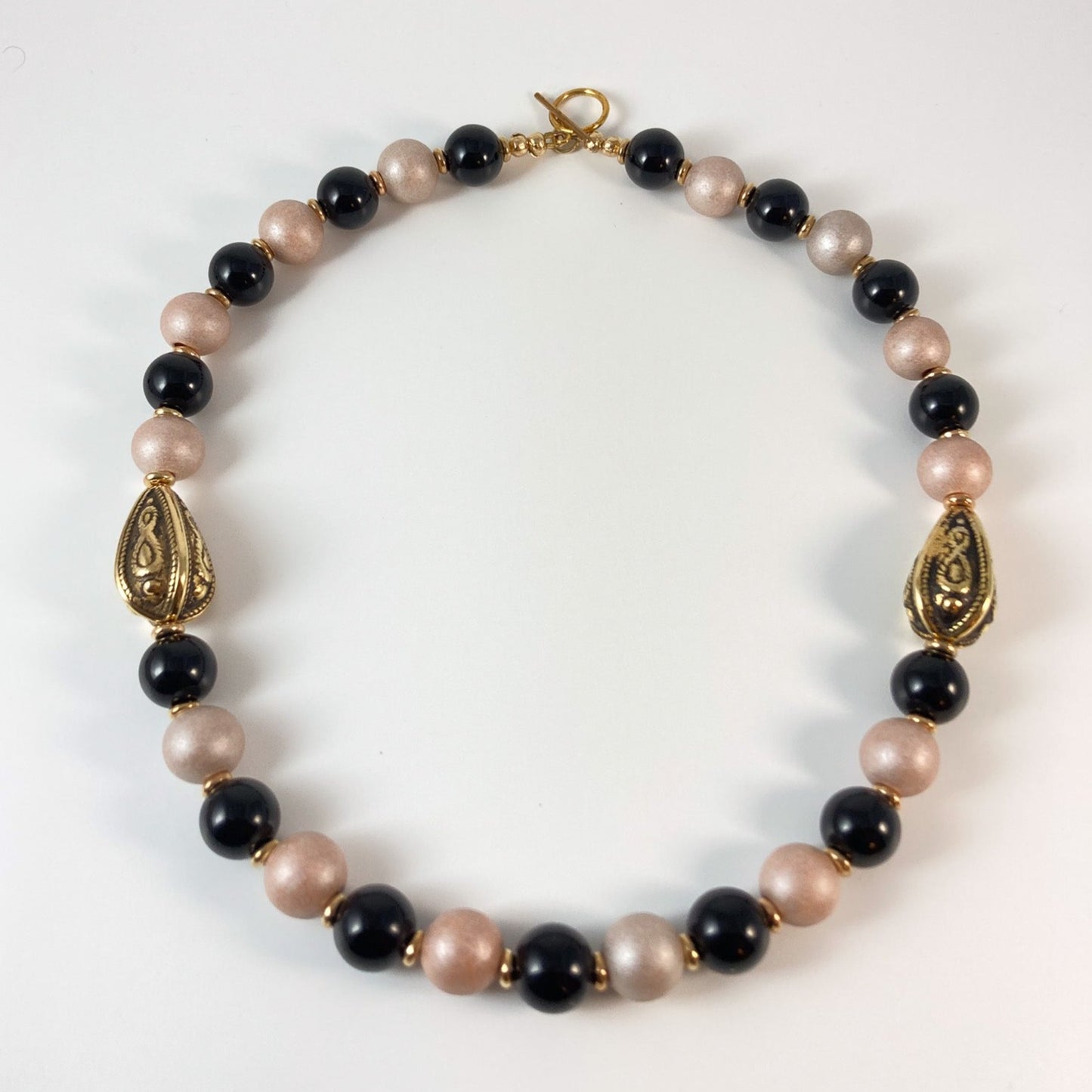 33S - Black & Tan Bead Necklace and Earrings