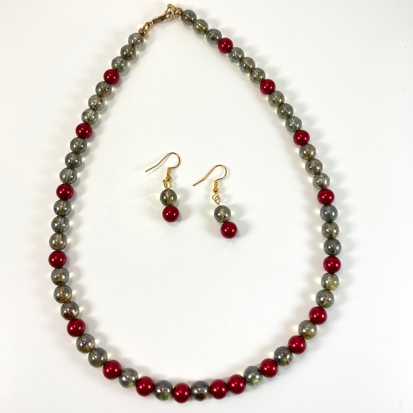 39S Red & Gold Bead Necklace and Earring Set