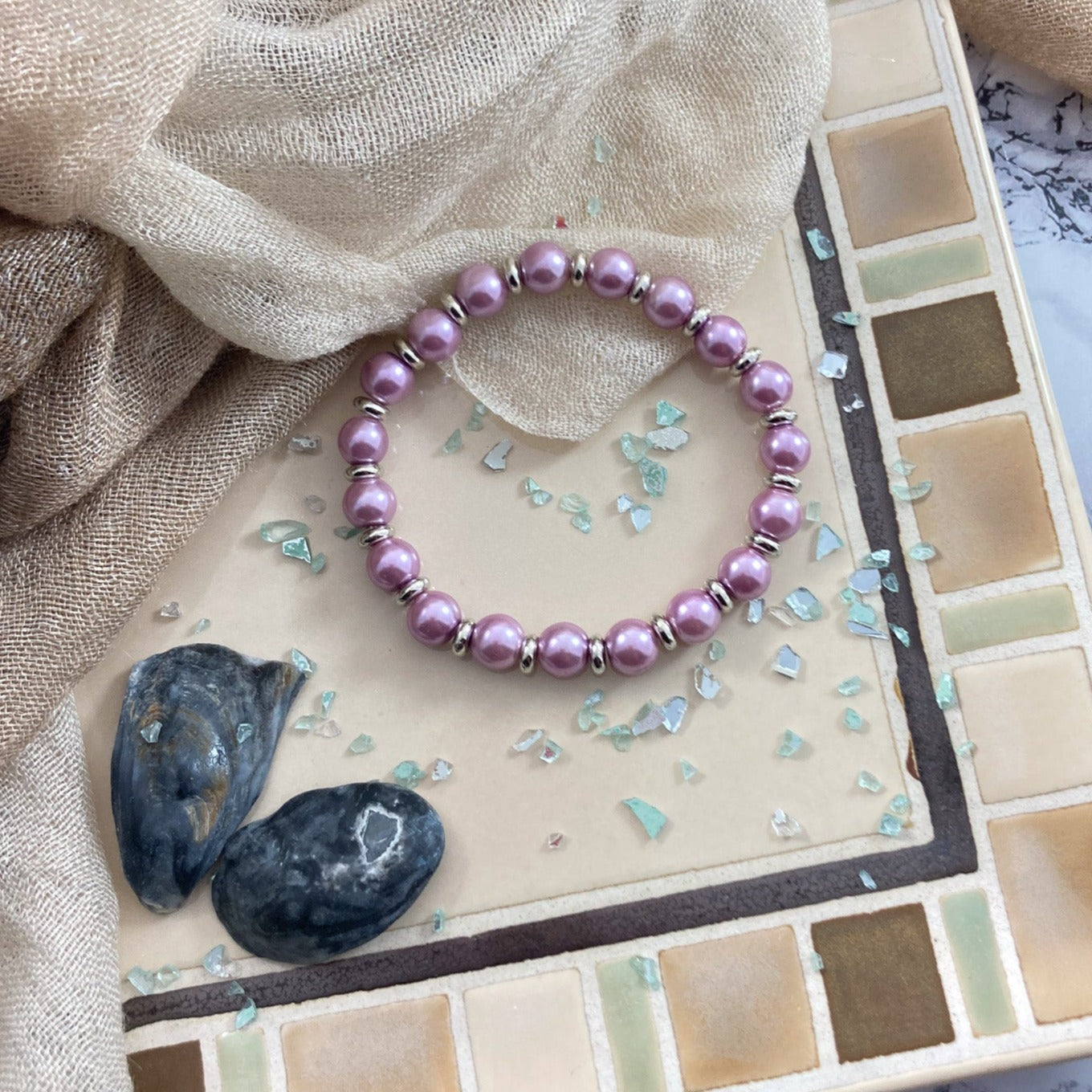 47B - Stretch Purple Pearl Bracelet