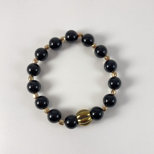 49B - Stretch Black Glass Bead Bracelet