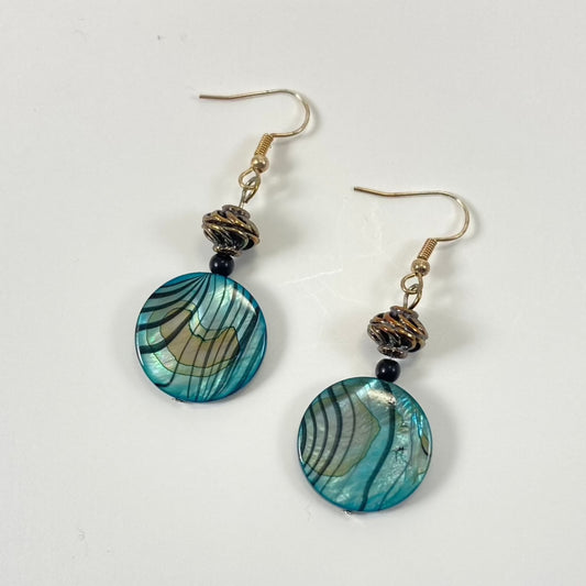 505E - Blue w/ Black Swirl Earrings