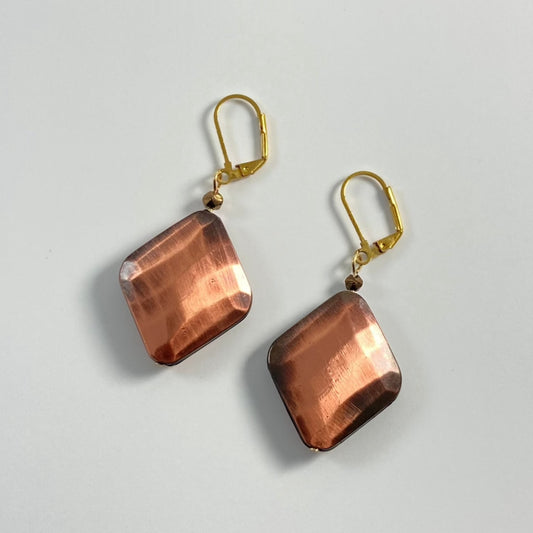 506E - Copper Diamond Shape Earrings