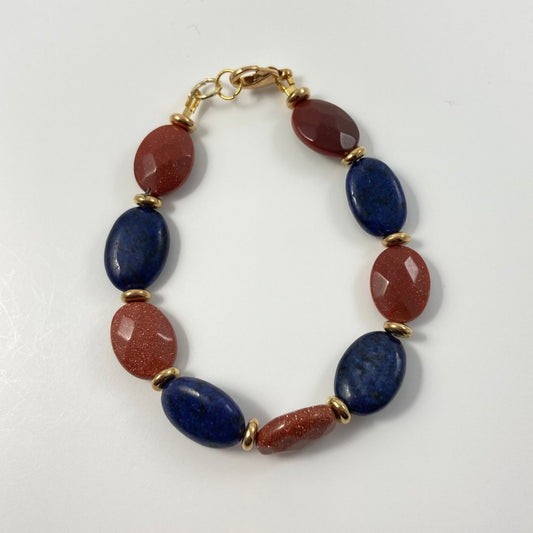 55-B - Oval Natural Gold Sand Stone Bracelet