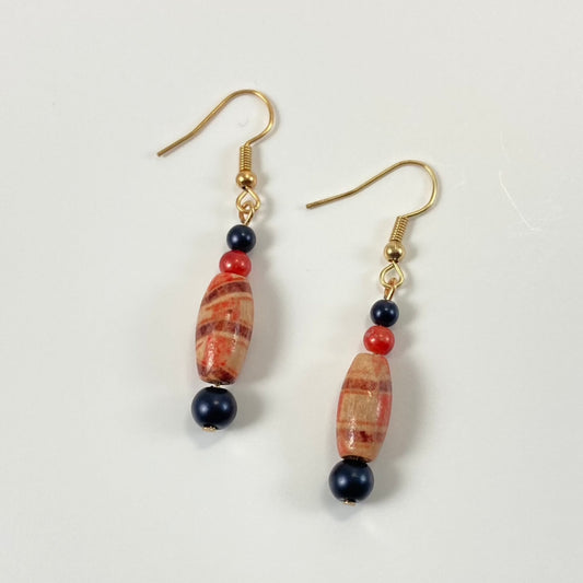 600E - Brown and Orange Swirl Earrings