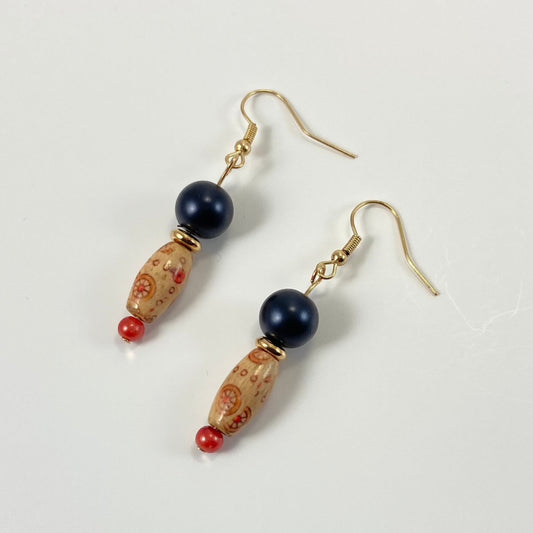 601E - Brown & Orange Wheel Pattern Earrings