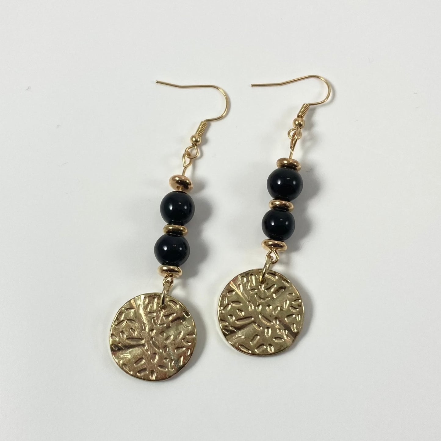 603E - Black & Gold Dangle Earrings