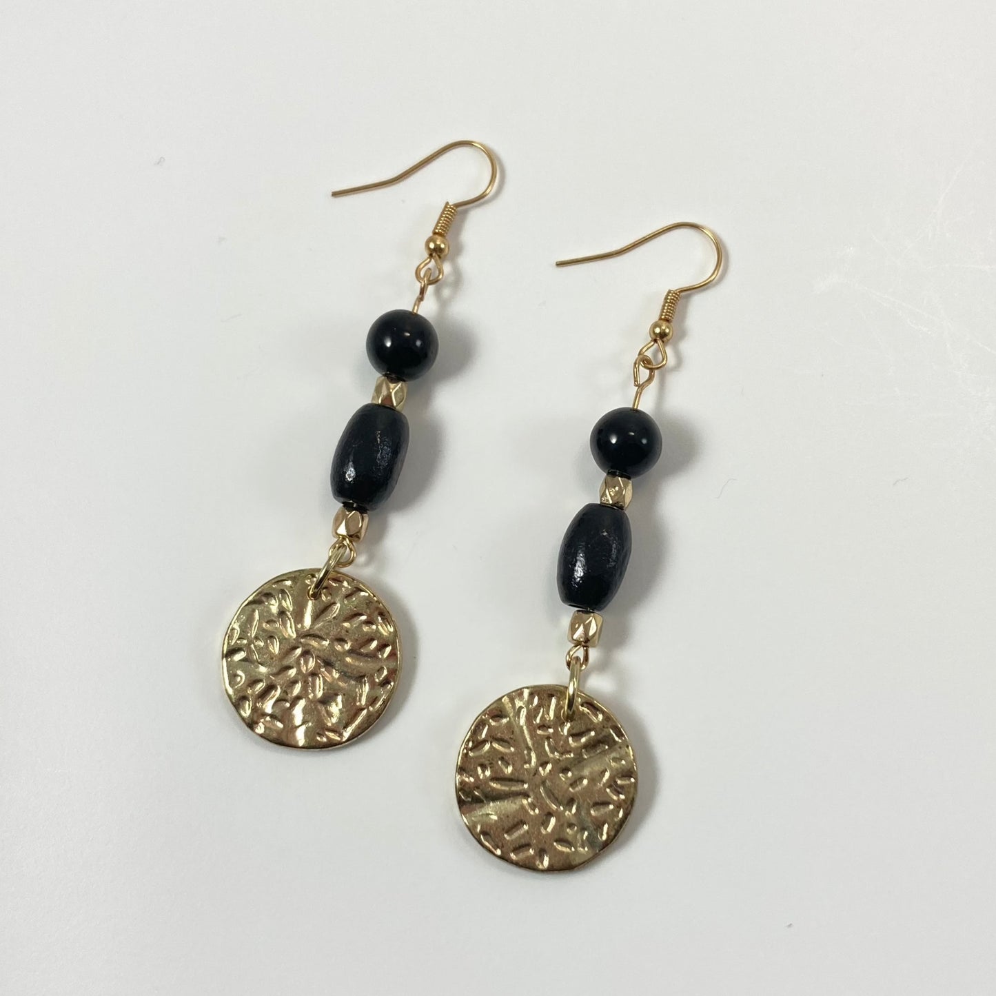 604E - Black & Gold Dangle Earrings