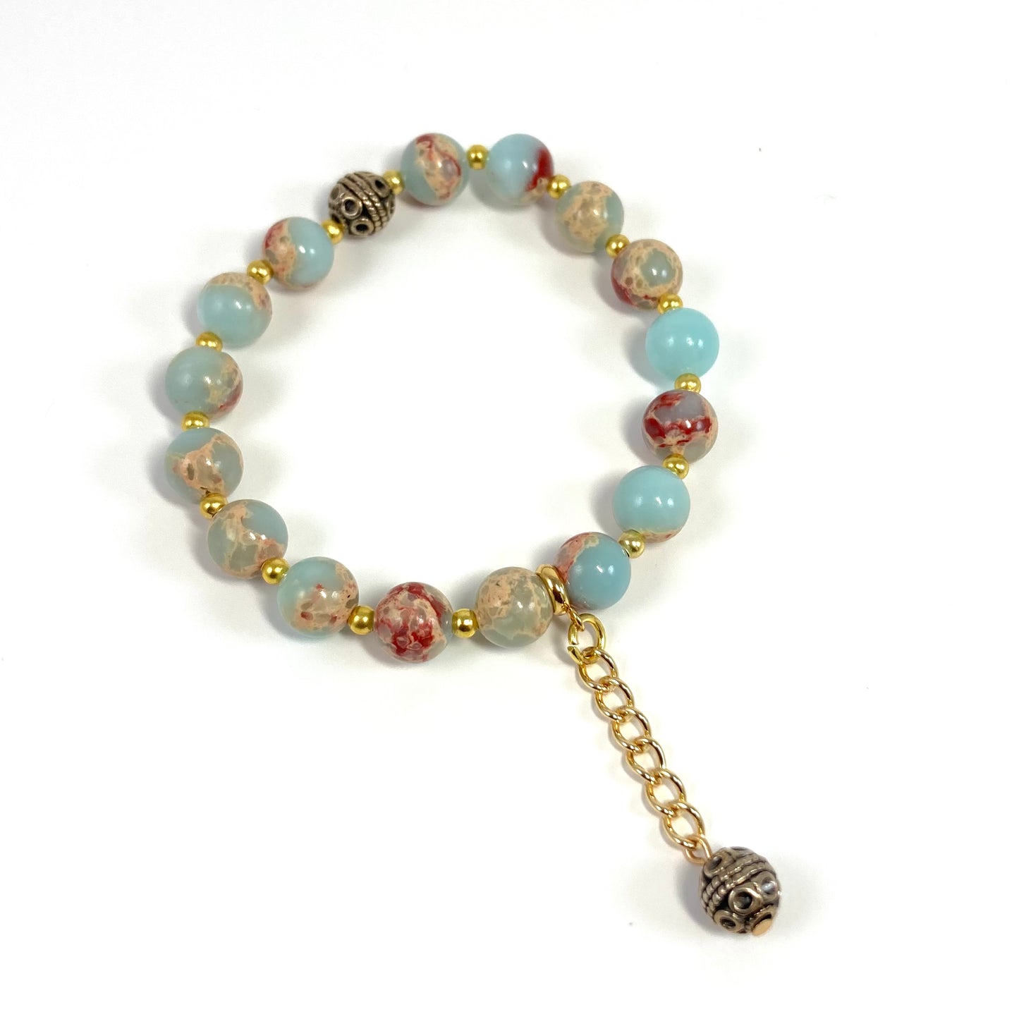 B24-01 - Blue & Gold Stretch Bracelet with Dangle