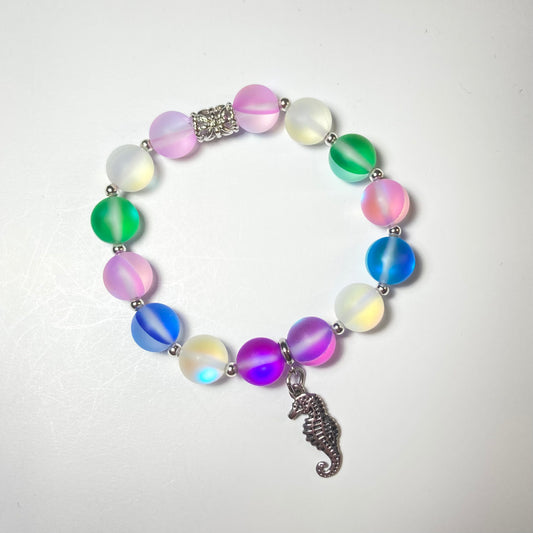 B24-41 - Multi-Colored Stretch Bracelet with Seahorse Charm
