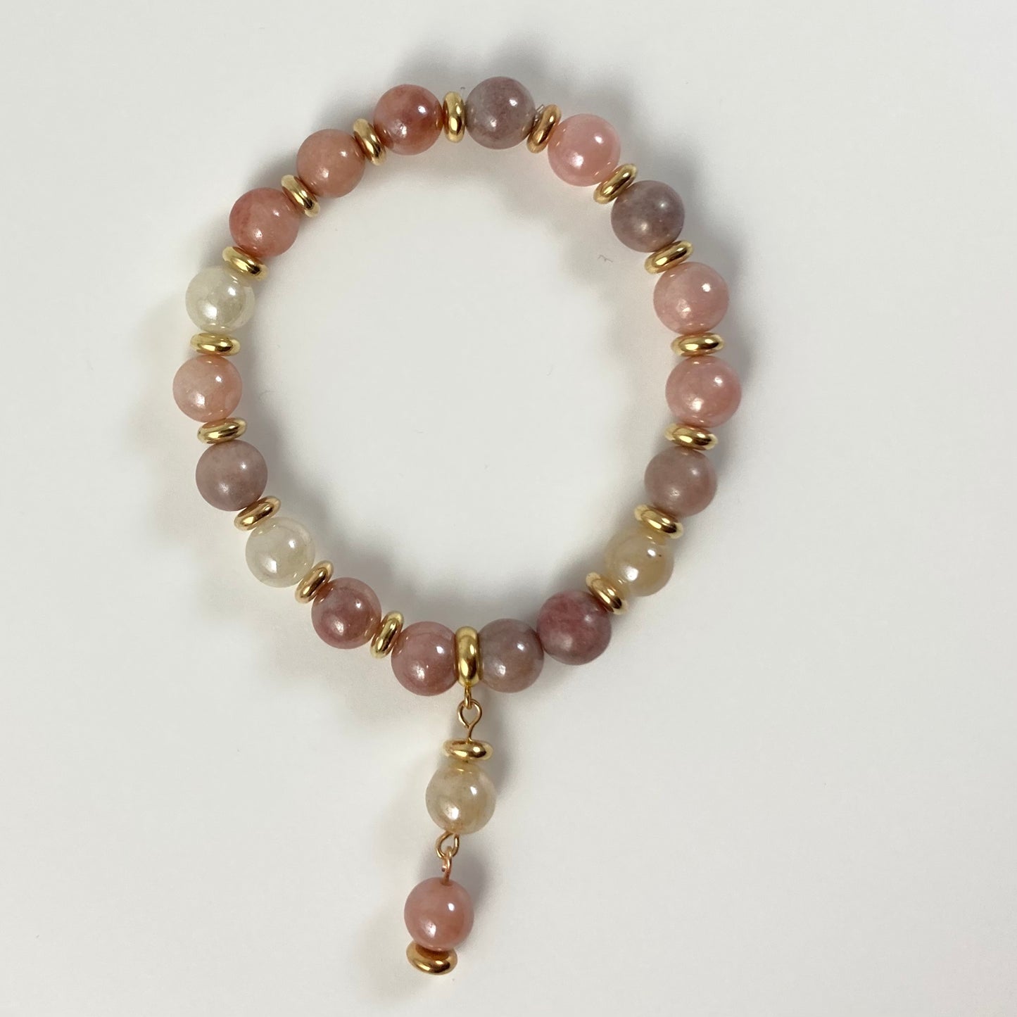 B24-25 - Pink & Gold Stretch Bracelet w/ Dangle