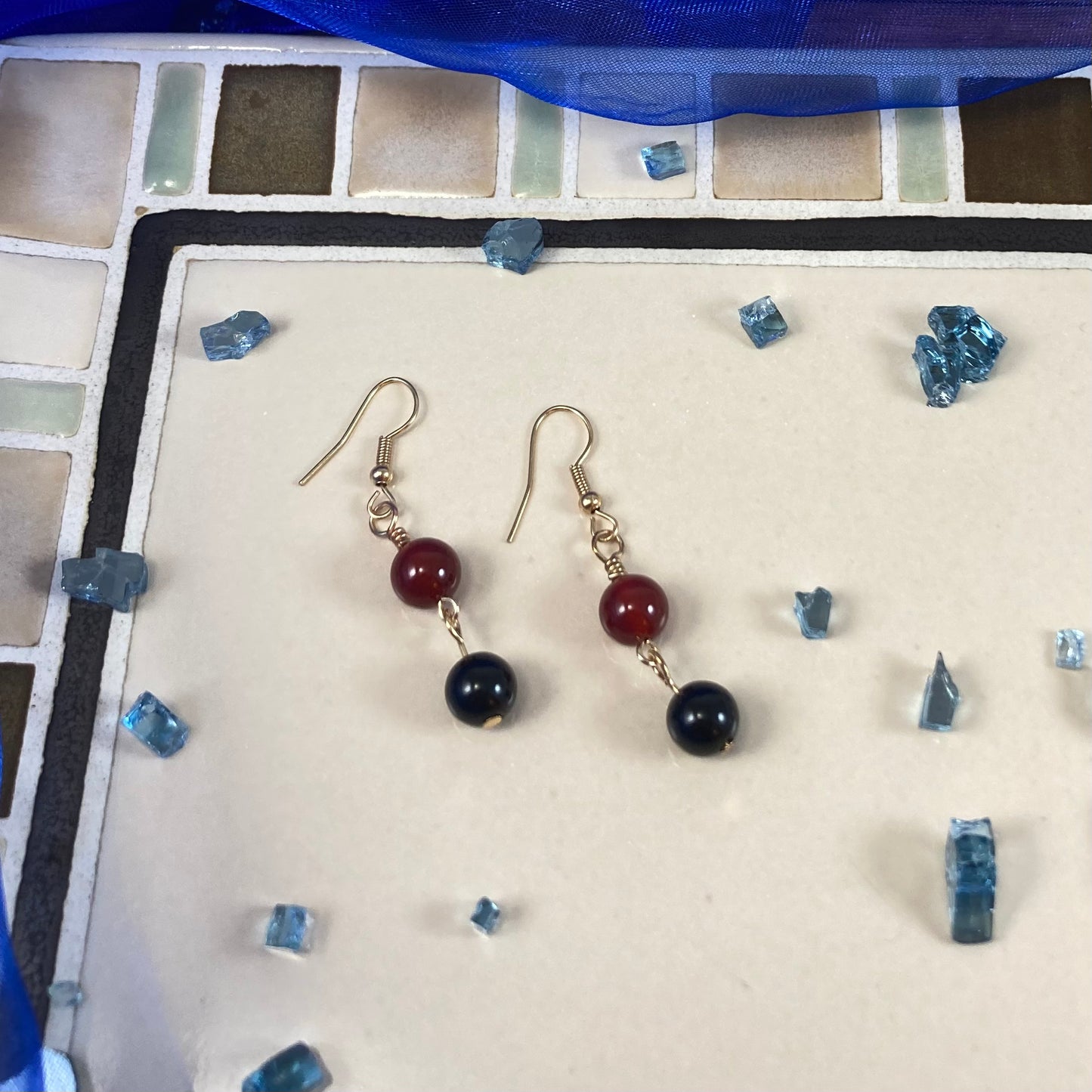 FDE33 - Dangling Red & Black Earrings