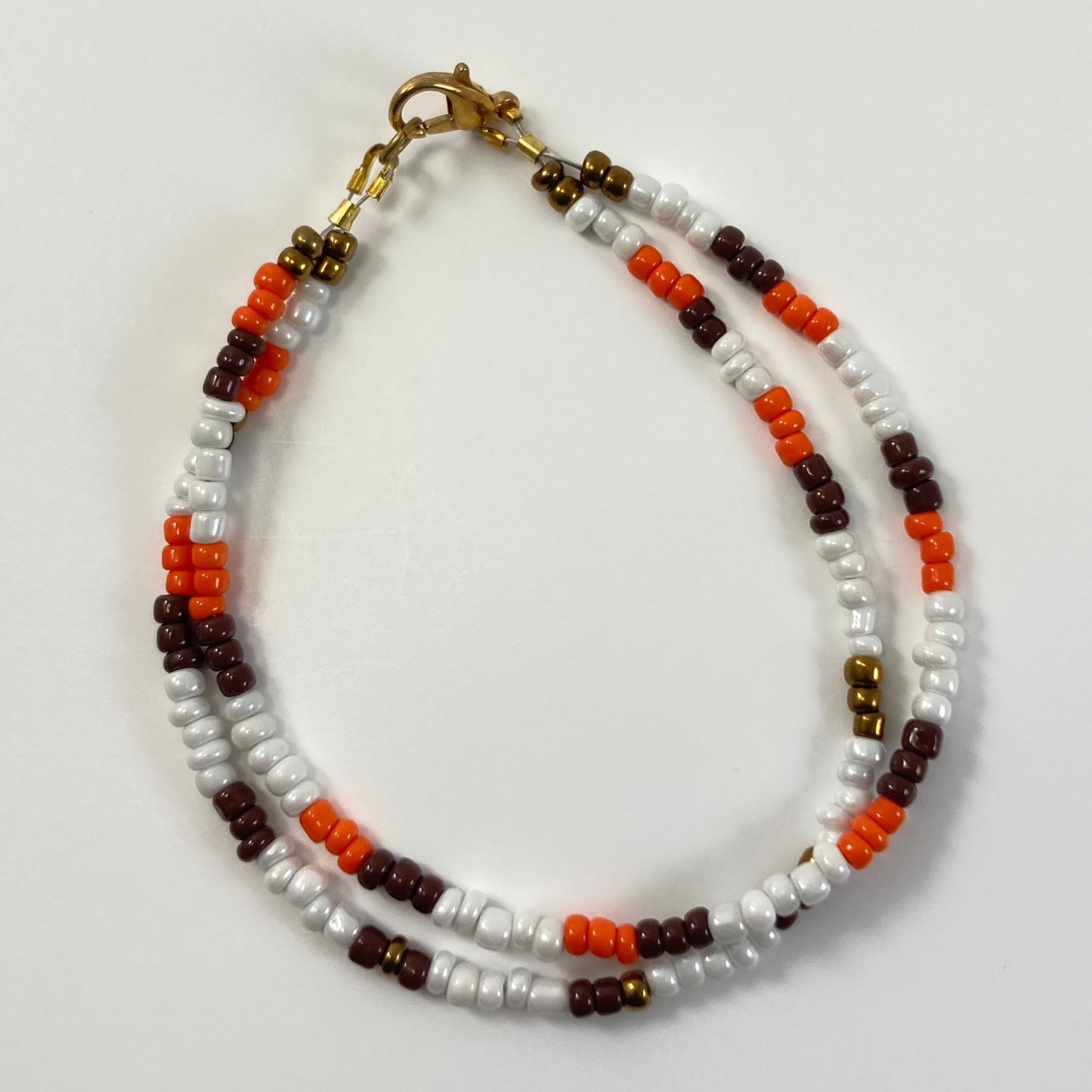 FFB35 - Friendship Bracelet & Earrings - White, Orange & Brown