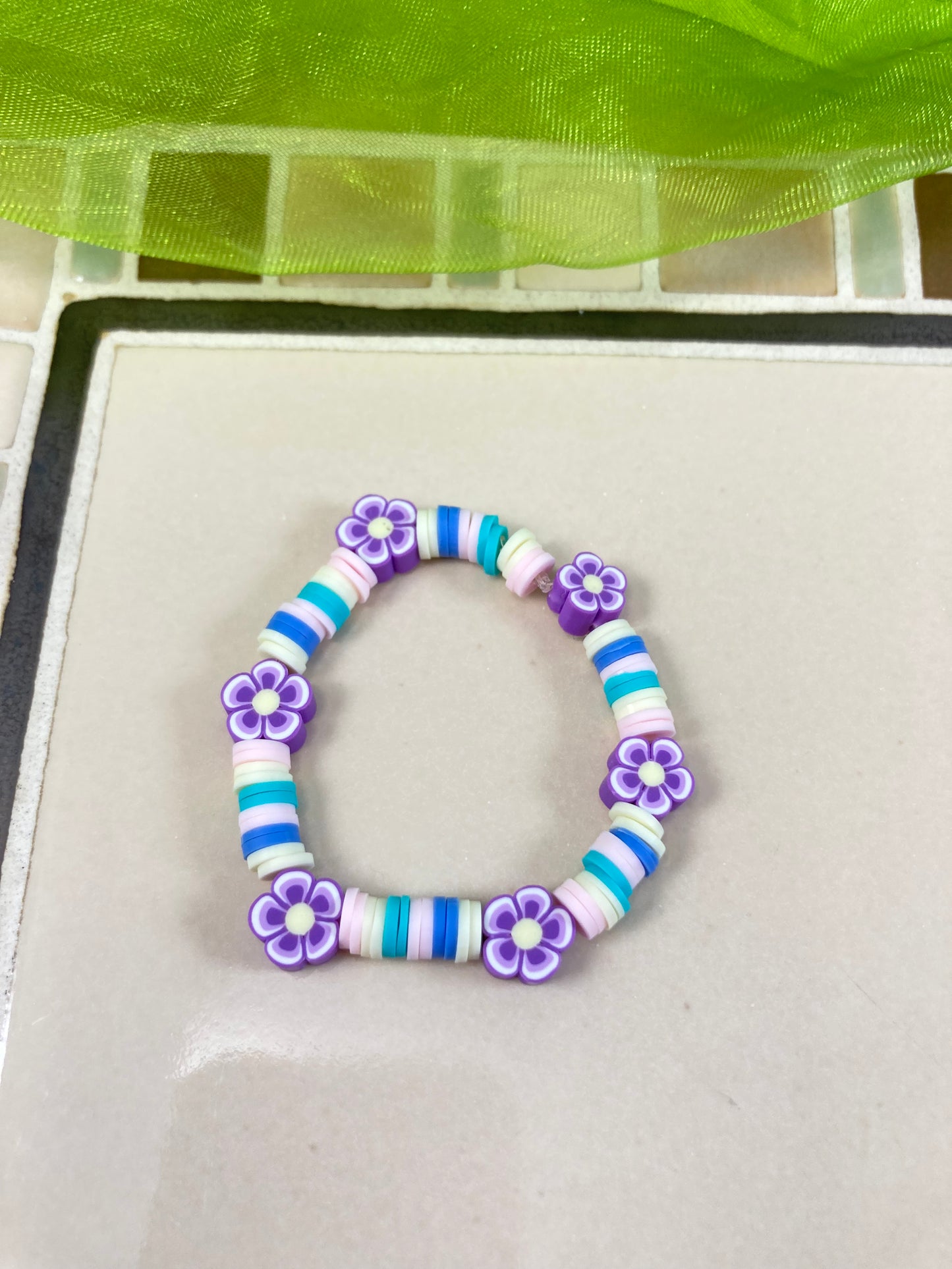 FGB23 - Stretch Purple Flower Bracelet