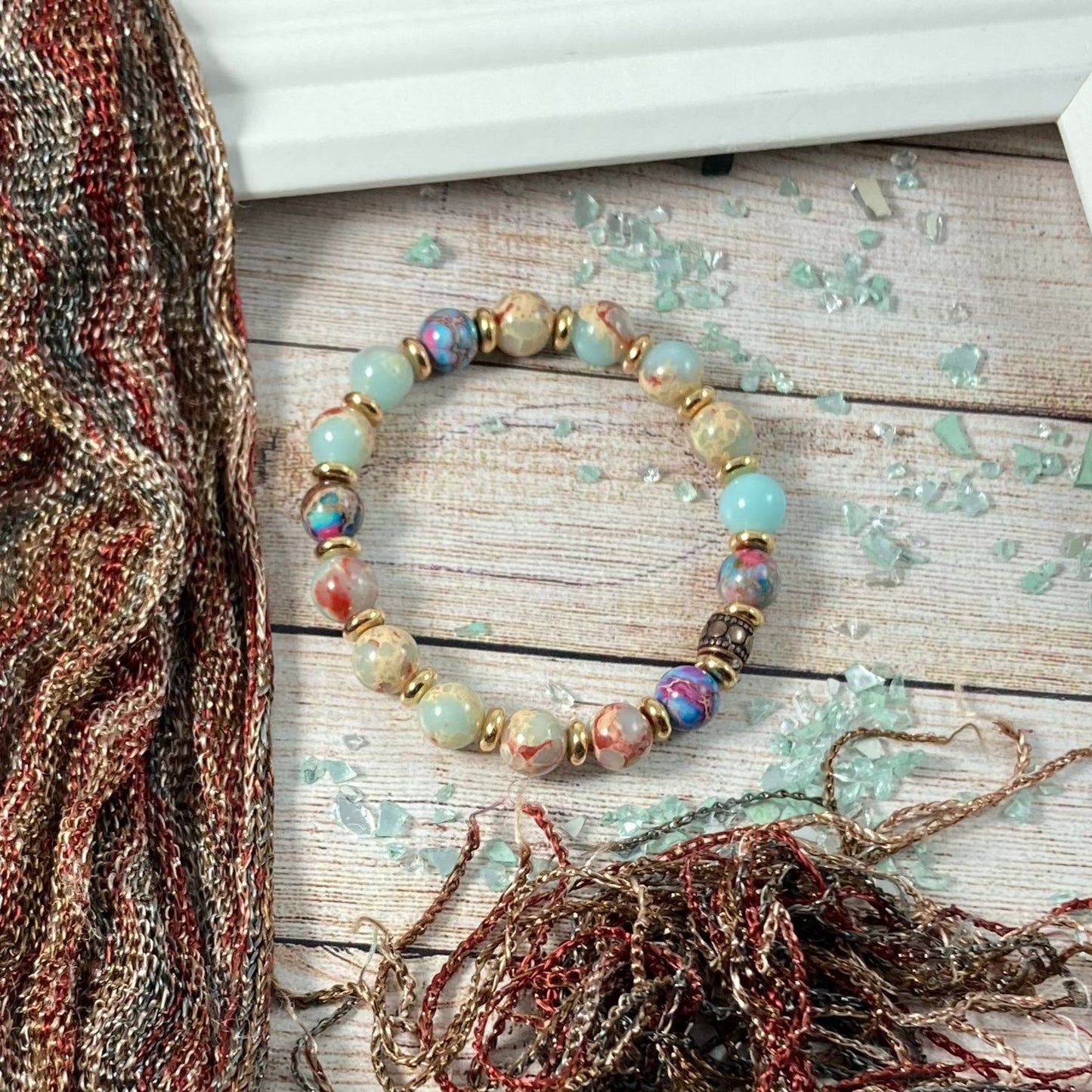 FMAM90 - Stretch Sky Blue & Red Bracelet