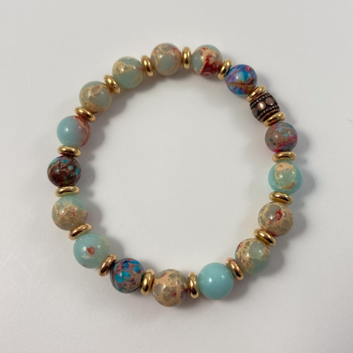 FMAM90 - Stretch Sky Blue & Red Bracelet