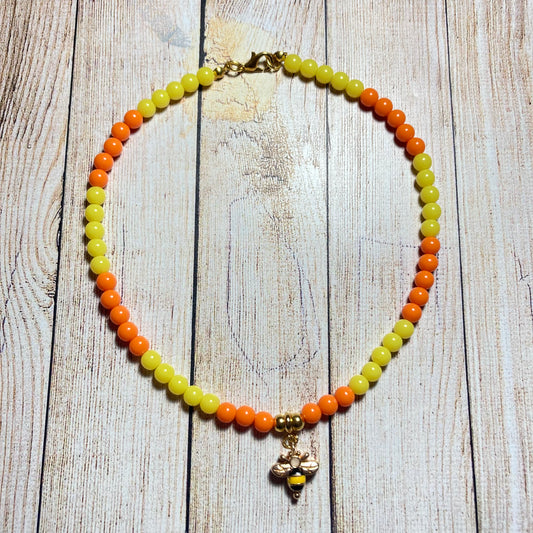 N24-C10 - Orange & Yellow Necklace w/ Bee Charm