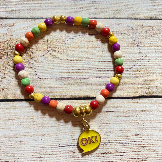 B24-GB5 - Colorful Stretch Bracelet with OK Charm