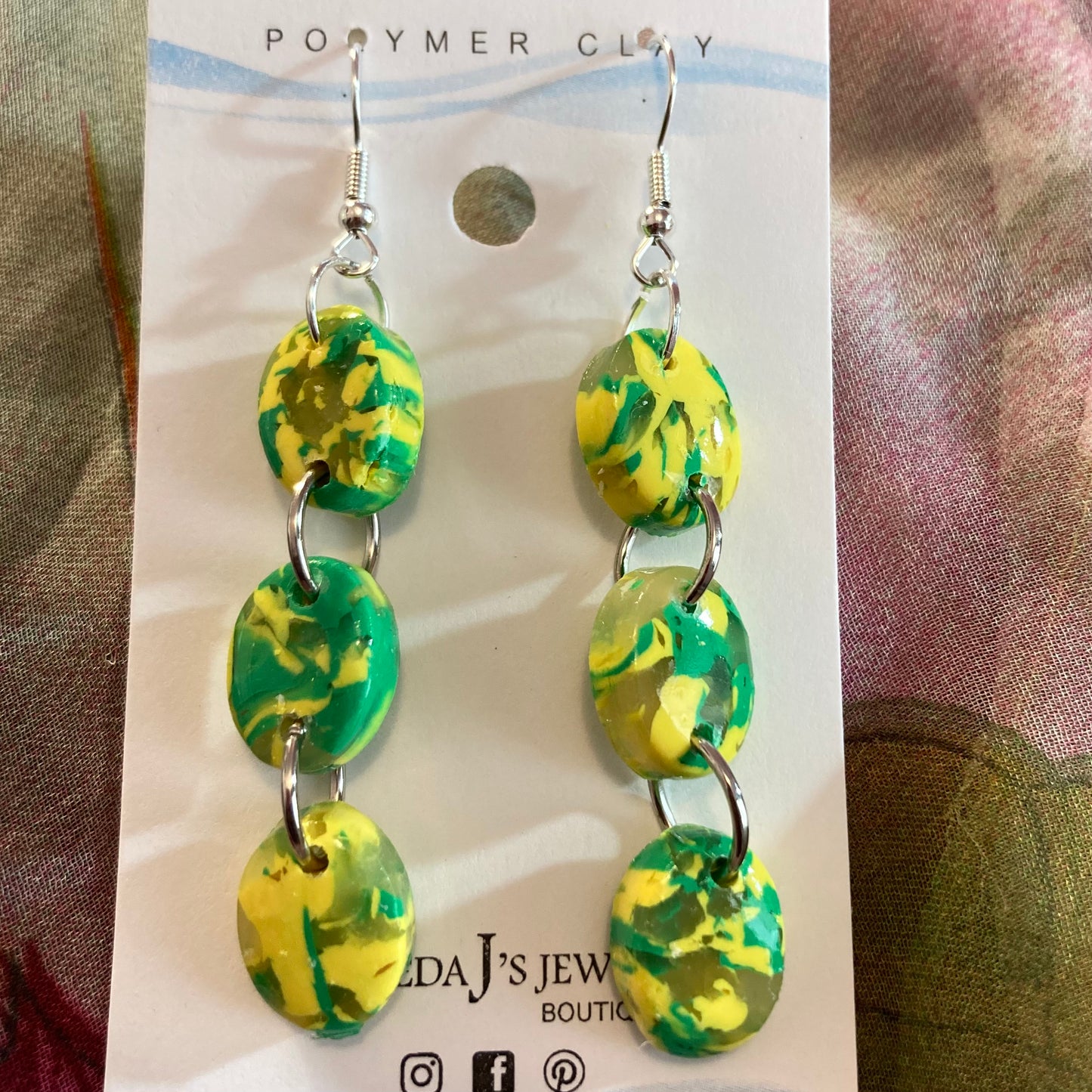 PLYCL-09 - 3-Tier Green & Yellow Translucent Marbled Earrings