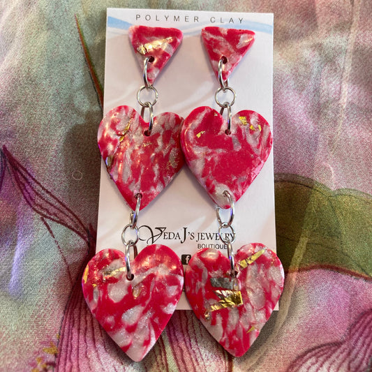 PLYCL-06 Pink & Gray Two Heart Earrings