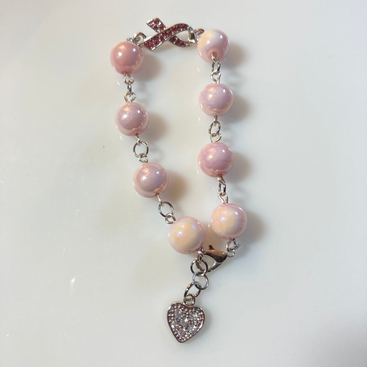 B24-F68C - Breast Cancer Survivor Chain Bracelet w/ Heart Charm