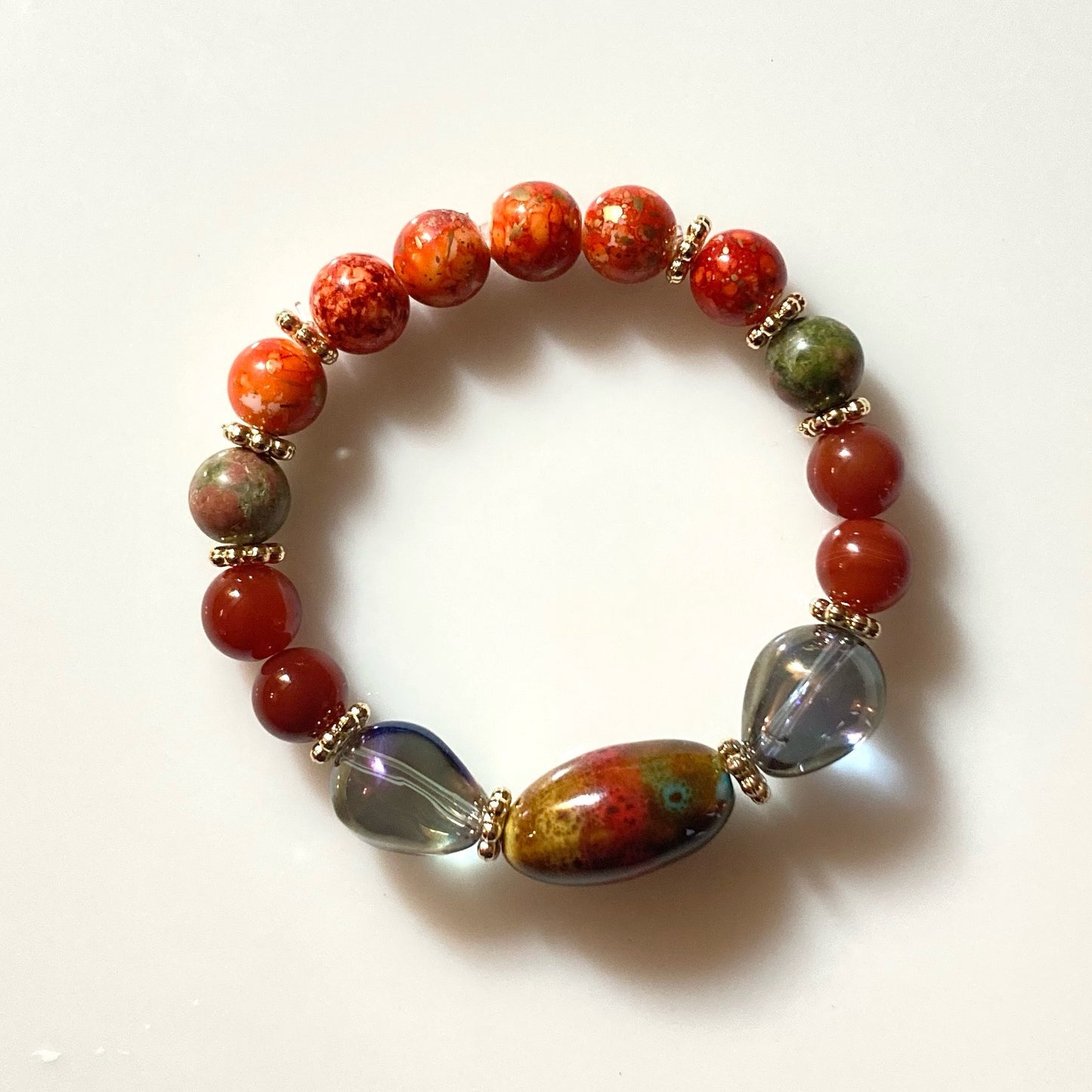 B24-F24 - Stretch Bracelet w/ Fall Colors and Focal