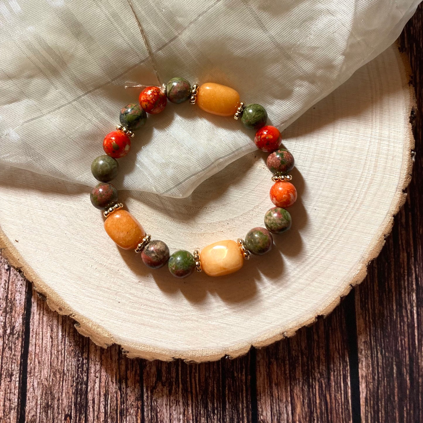 B24-F26 - Stretch Orange and Green Bracelet