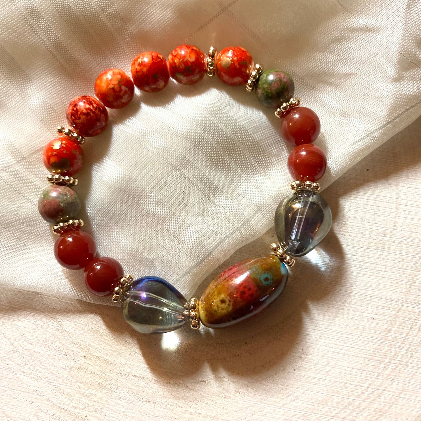 B24-F24 - Stretch Bracelet w/ Fall Colors and Focal