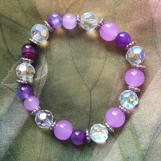 B24-F42 - Purple, Amethyst & Gold Stretch Bracelet