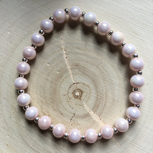 B24-F50- Light Pink & Silver Stretch Bracelet