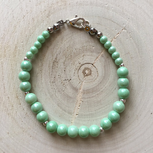 B24-F320 - Sage Green Beaded Bracelet