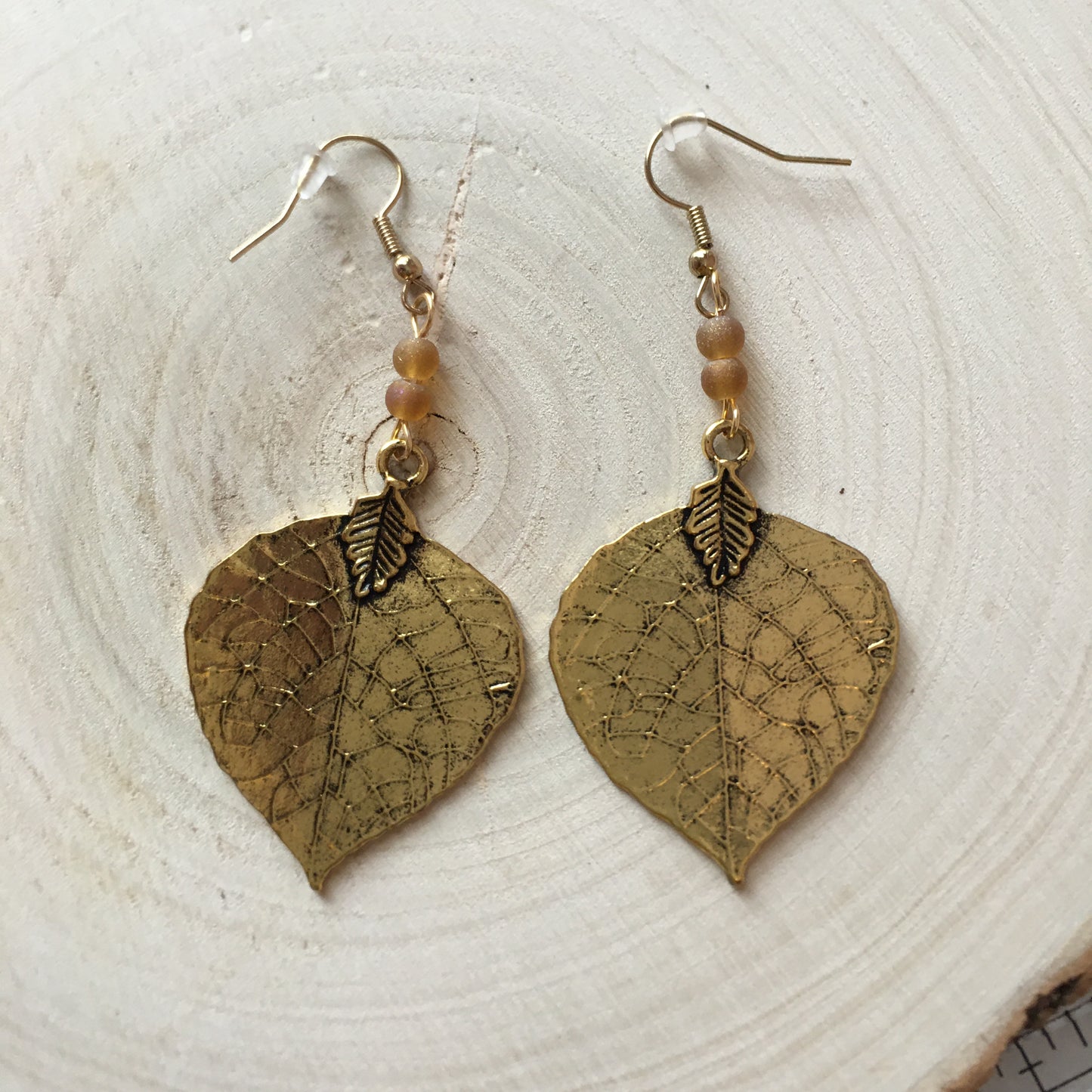 E24-F06 - Antique Gold Metal Leaf Earrings