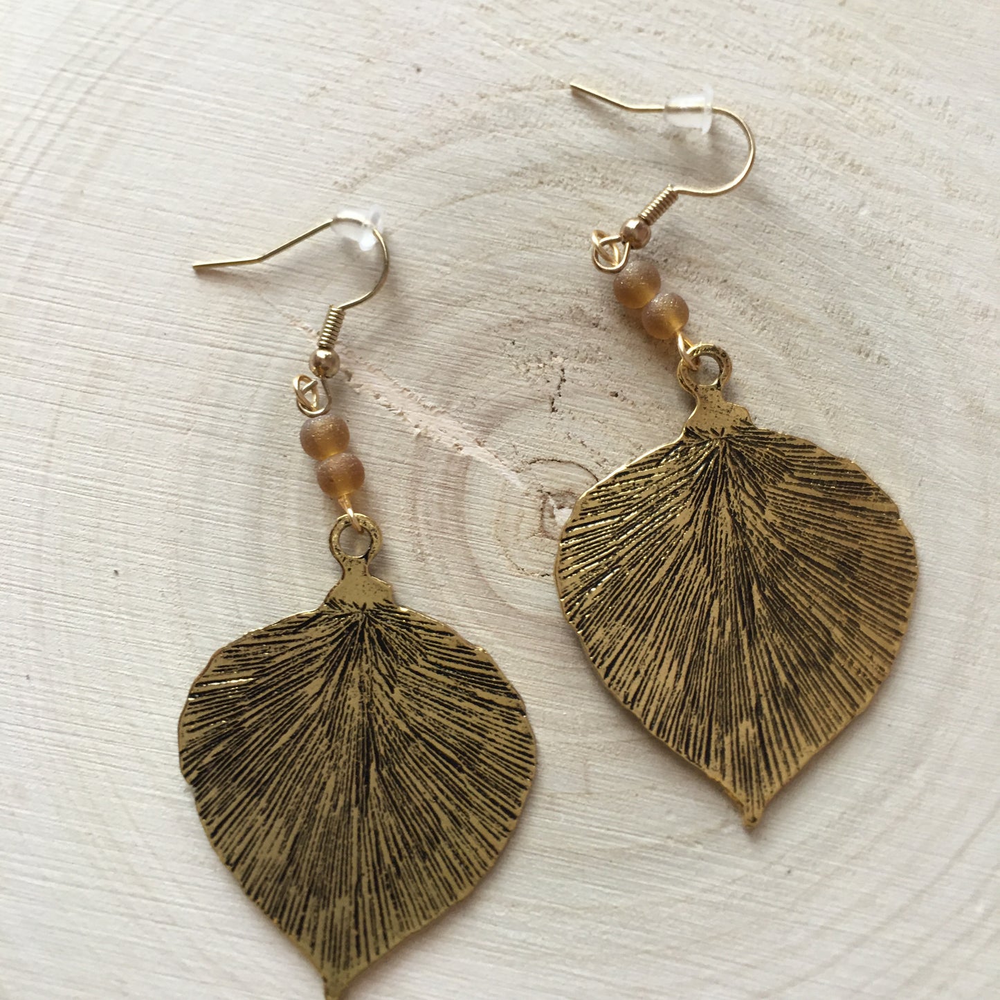 E24-F06 - Antique Gold Metal Leaf Earrings