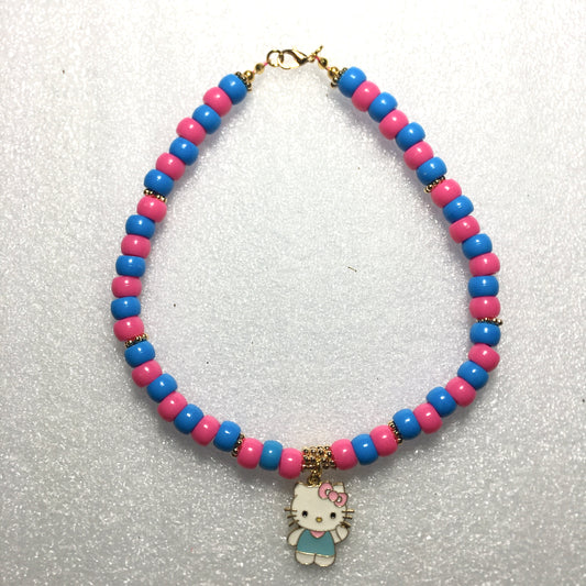 GN24-F18 - Pink & Blue Girls Necklace with Hello Kitty Focal