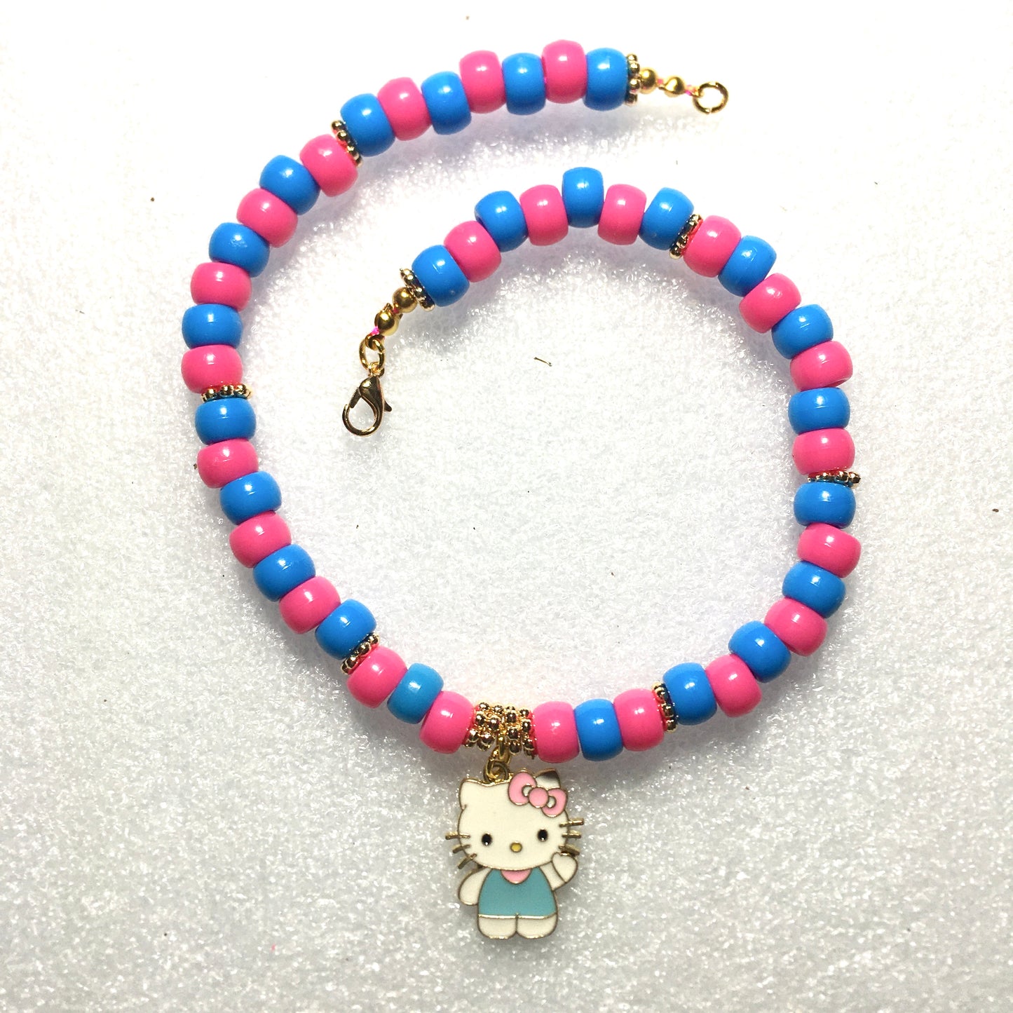 GN24-F18 - Pink & Blue Girls Necklace with Hello Kitty Focal