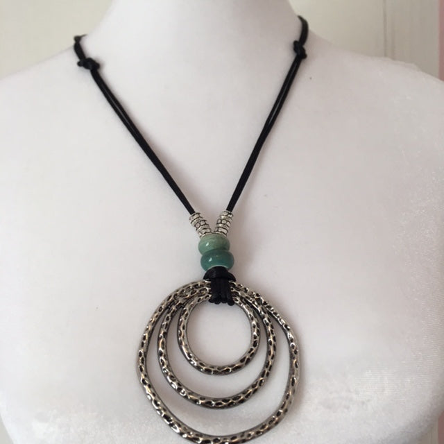 RN24-F55 - Rope Necklace w/ Silver Open Circle Focal