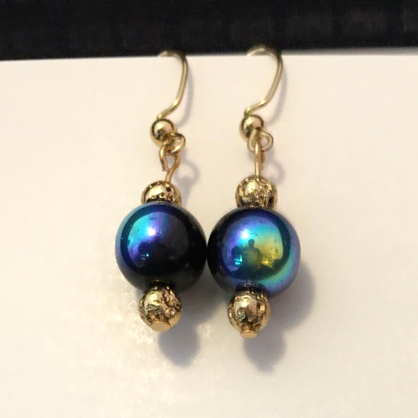 E24-F19 Black Aurora and Gold Earrings