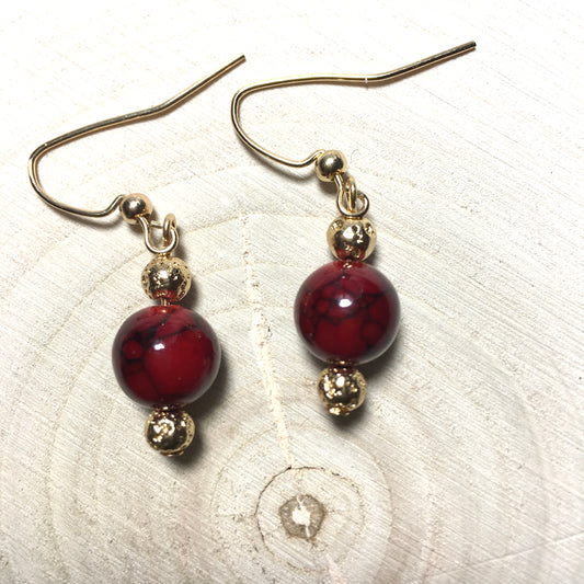 E24-F20 Red Quartz and Gold Earrings