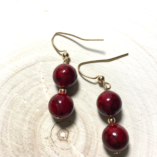 E24-F17 Red Quartz and Gold Earrings