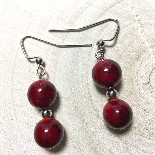 E24-F18 Red Quartz and Silver Earrings